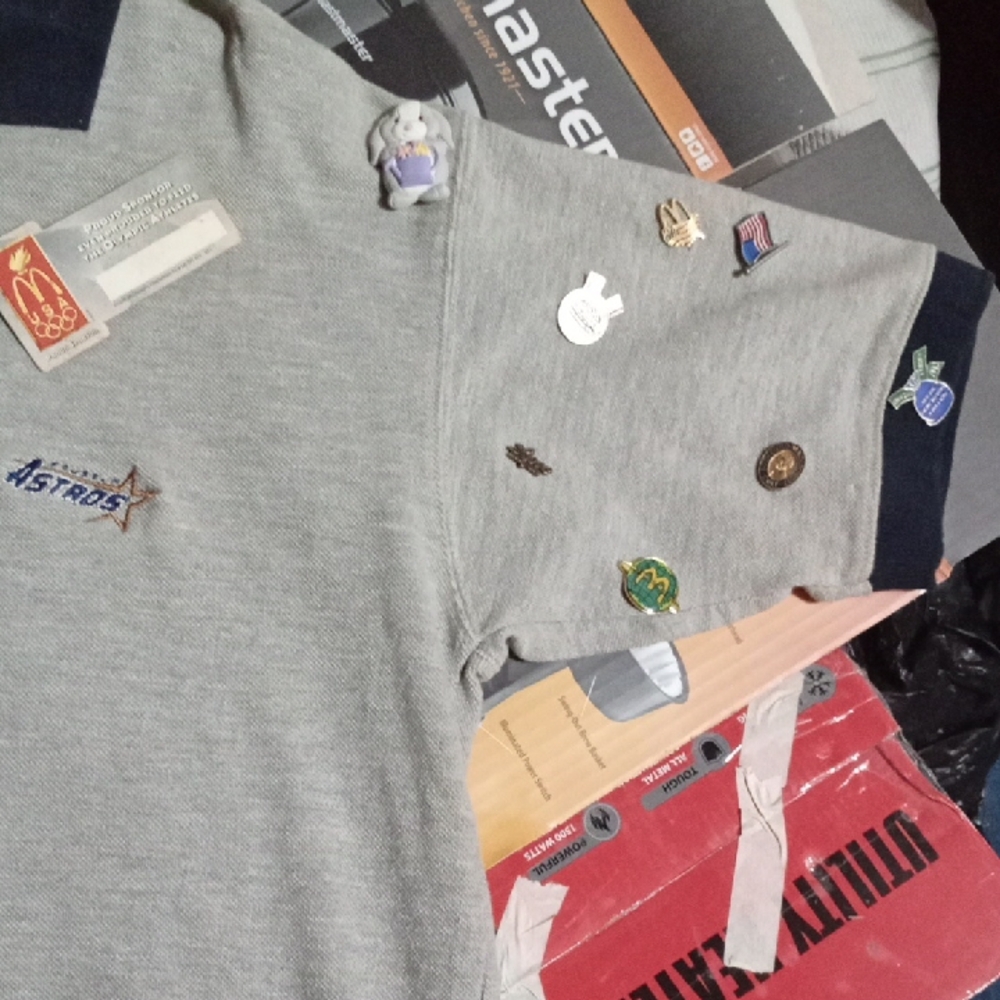 MLB Gray Polo with Navy Trim and Astros Patch with Pin Accents